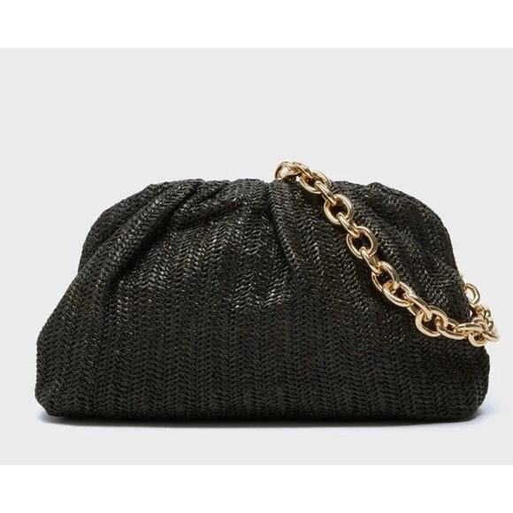 Tuckernuck New Woven Black Raffia Slouchy Clutch Handbag